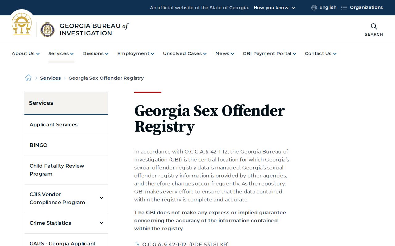 Georgia Bureau of Investigation sex offender registry hub