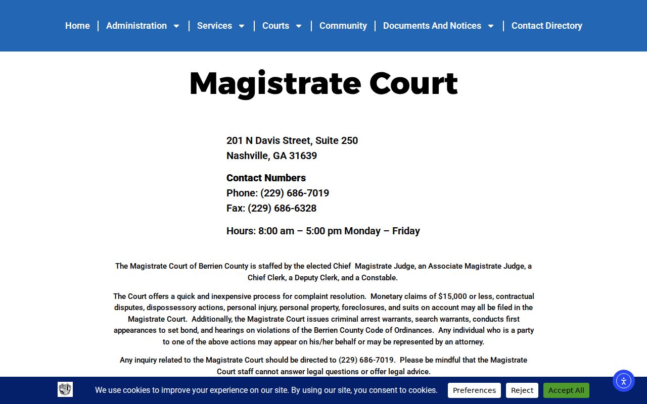 Nashville criminal records at Berrien Magistrate Court