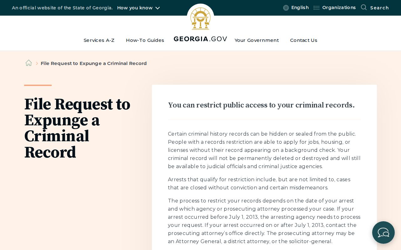 Georgia record restriction guidance for Ray City criminal records